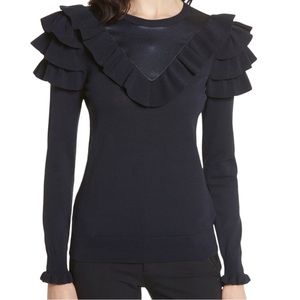 Ted Baker London Hellgar Satin Contrast Ruffle Sweater
